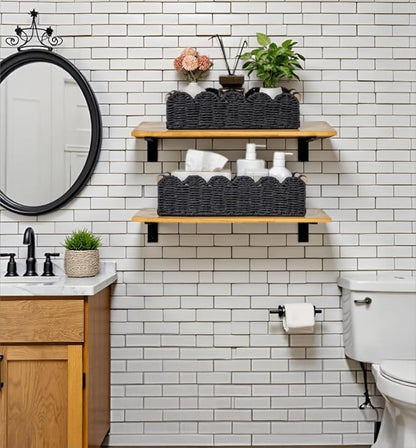 CubesLand Toilet Paper Storage Basket, Scalloped Edge Shelves Basket for Organizing for Over Toilet Tank Storage, Home Decor Baskets for Shelf, Countertop, Living Room, Bedroom, Handwoven, Black