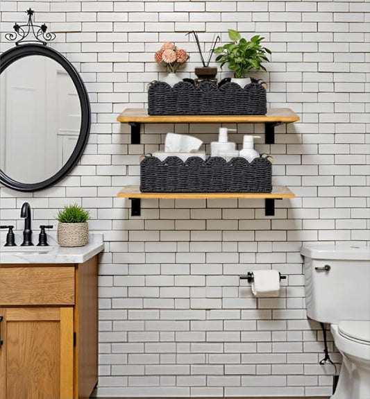 CubesLand Toilet Paper Storage Basket, Scalloped Edge Shelves Basket for Organizing for Over Toilet Tank Storage, Home Decor Baskets for Shelf, Countertop, Living Room, Bedroom, Handwoven, Black