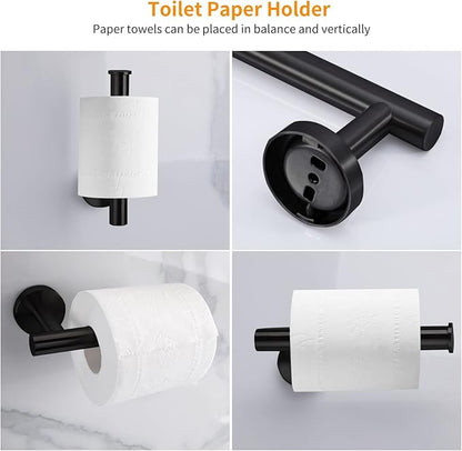 Cilee 10-Piece Matte Black Bathroom Accessories Set, 16 inch Towel Rack + Towel Ring + Robe Towel Hook + Toilet Paper Holder for Bathroom Wall, Stainless Steel Towel Bar