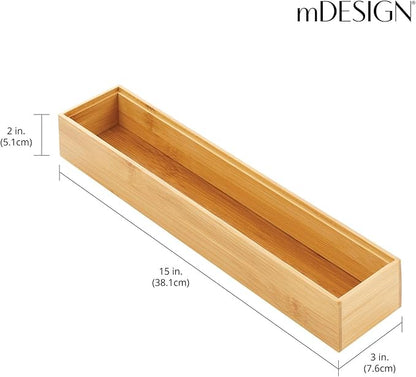 mDesign Slim Wooden Bamboo Drawer Organizer - 15" Long Stackable Storage Box Tray for Kitchen Drawers/Cabinet - Utensil, Silverware, Spatula, Flatware Holder - Echo Collection, 2 Pack, Natural Wood
