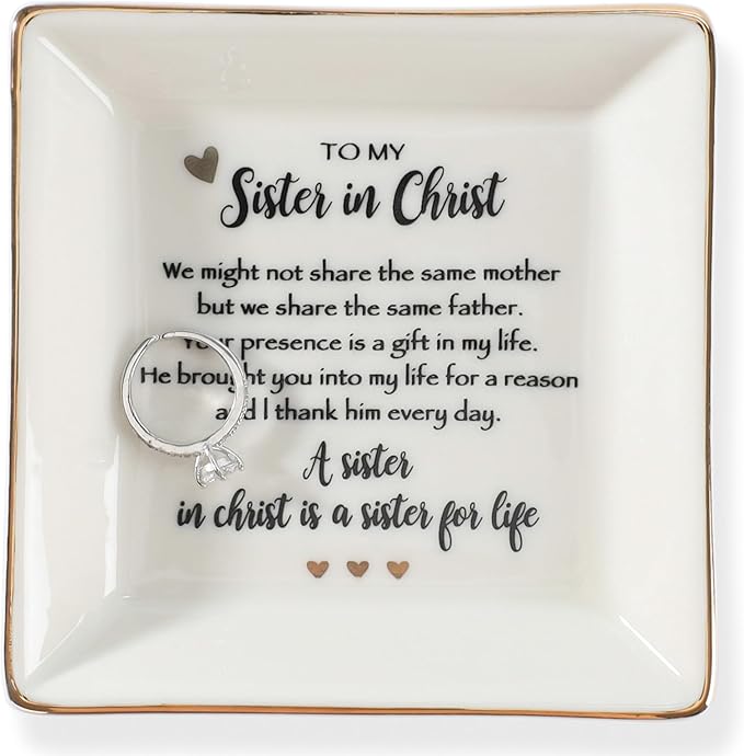 JOYIMARR Sister in Christ for Women Christmas Birthday Ring jewelry Dish-Christian Religious Faith Gifts for Friends Bestie Friendship-A Sister in Christ is Sister in life