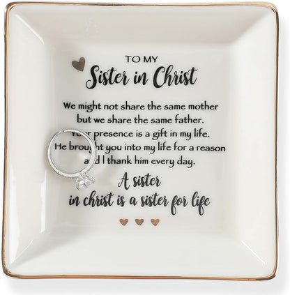 JOYIMARR Sister in Christ for Women Christmas Birthday Ring jewelry Dish-Christian Religious Faith Gifts for Friends Bestie Friendship-A Sister in Christ is Sister in life