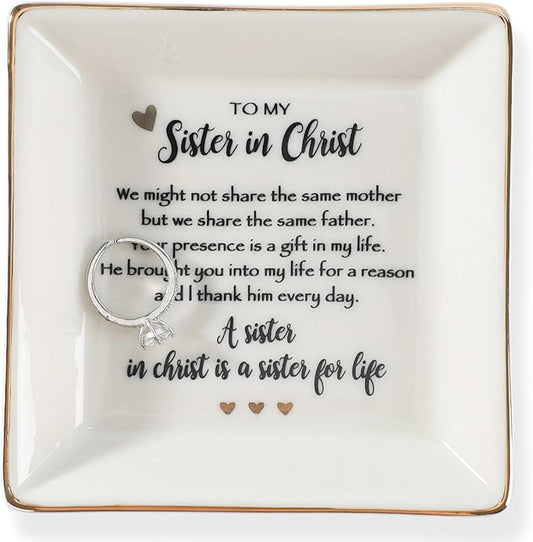 JOYIMARR Sister in Christ for Women Christmas Birthday Ring jewelry Dish-Christian Religious Faith Gifts for Friends Bestie Friendship-A Sister in Christ is Sister in life