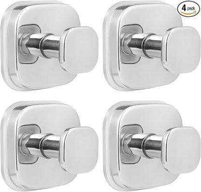 Fenas No-Drill Reusable Suction Cup Hooks, Towel, Robe, Loofah, Coat Hook for Glass, Mirror, Tile, Shower, Bathroom, Kitchen & Metal (Smooth, Non-Porous Surfaces) (4, Chrome Polished)