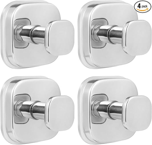 Fenas No-Drill Reusable Suction Cup Hooks, Towel, Robe, Loofah, Coat Hook for Glass, Mirror, Tile, Shower, Bathroom, Kitchen & Metal (Smooth, Non-Porous Surfaces) (4, Chrome Polished)