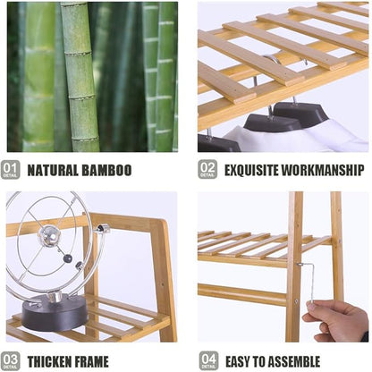 Ufine Bamboo Garment Rack 7-Tier Storage Shelves Clothes Hanging Rack, Heavy Duty Clothing Rack Minimalism Wardrobe Closet Organizer for Indoor