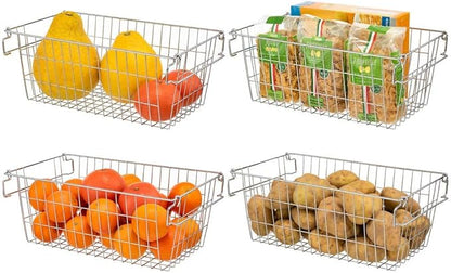 SANNO Chest Freezer Basket Stackable Baskets, Pantry Storage and Organization Chest Freezer Bins Stackable Potato and Onion Storage Bin Metal Baskets for Storage,set of 4