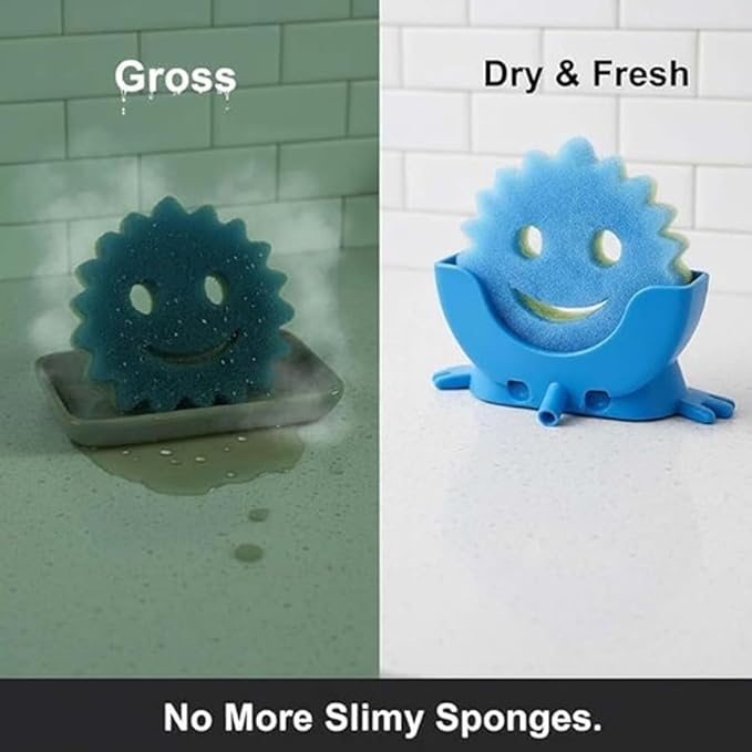 3D Printed Cute Smiley Sponge Holde - With Drainage,Keeps Your Sponge Dry & Smiling,For Cute Smiley Sponge Holder (green, large size)