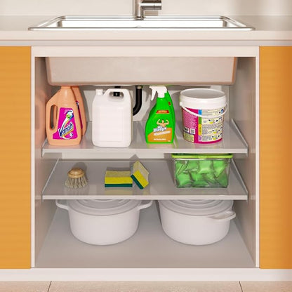 16.9-31.5 inch Expandable Closet Shelves, Adjustable Shelf Closet Organizer with Strong Adhesive Pads, Cabinet Storage Rack Wardrobe Divider Shelving for Closets Pantry Cupboard Kitchen