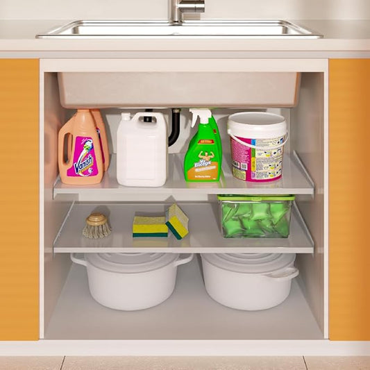 16.9-31.5 inch Expandable Closet Shelves, Adjustable Shelf Closet Organizer with Strong Adhesive Pads, Cabinet Storage Rack Wardrobe Divider Shelving for Closets Pantry Cupboard Kitchen