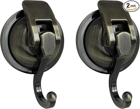 YSSILADI Heavy Duty Suction Cup Hooks for Shower, Bathroom Robe - Vacuum Glass Hooks, Reusable, No Hole Punched, for Garland Decoration (Bronze, 2 Pack)