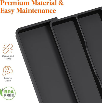 Lifewit Utensil Organizer for Kitchen Drawers, Expandable Cooking Utensil Tray, Adjustable Cutlery Silverware Flatware Holder, Plastic Spatula Tools and Gadgets Storage Divider, Black, 16"-28" x 18.5"