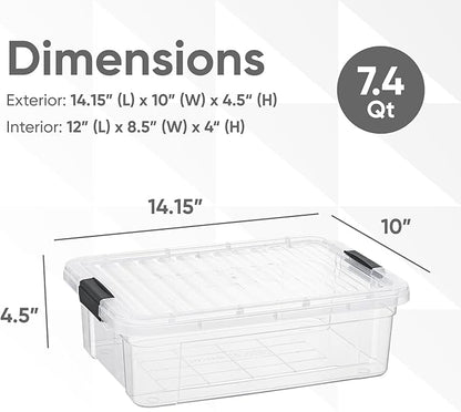 Superio Storage Bins with Lids- 6 Pack, 7.4 Qt Clear Boxes for Organizing, Stackable Plastic Containers- BPA Free, Non-Toxic, Odor Free, Organizer for Home, Office, Dorm