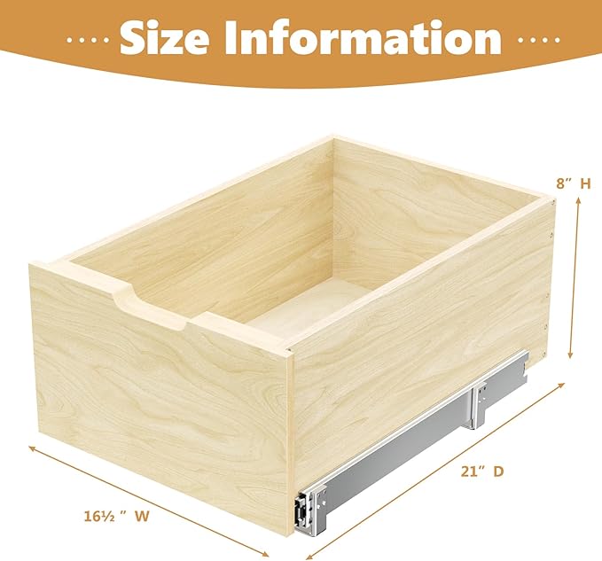 Pull Out Cabinet Organizer, Slide Out Wood Drawer, Pull Out Drawers for Cabinets, 8" High Pull Out Shelf for Kitchen Cabinet Pantry, 16½" W×21" D