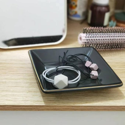 HANKOR Ceramic Jewelry Dish Tray, Decorative Trinket Tray Holder for Ring Earring Key, Gift for Women Girls, 4.7inch, Black