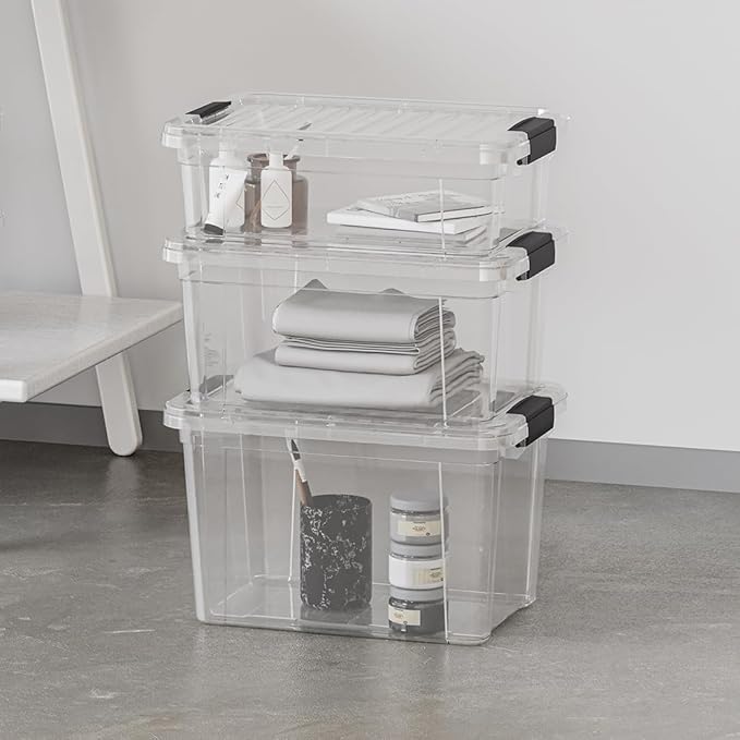 Superio Clear Storage Boxes with Lids, 3.5 Quart Plastic Container Bins for Organizing, Stackable Crates, BPA Free, Non Toxic, Odor Free, Organizers for Home, Office and Dorm, 8 Pack