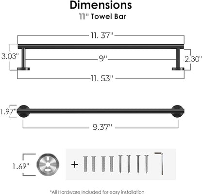 FORIOUS Towel Bar for Bathroom Wall Mounted, 304 Stainless Steel Towel Racks Includes Wall Mounting Hardware, Suitable for Bathroom, RV (Matte Black, 9 Inch)