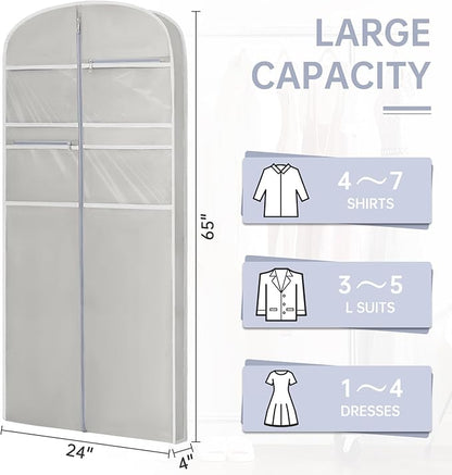65" Garment Bag for Travel for Hanging Clothes Storage Hanging Suit Cover with Zipper and Accessory Storage for Coats, Dresses, Suits