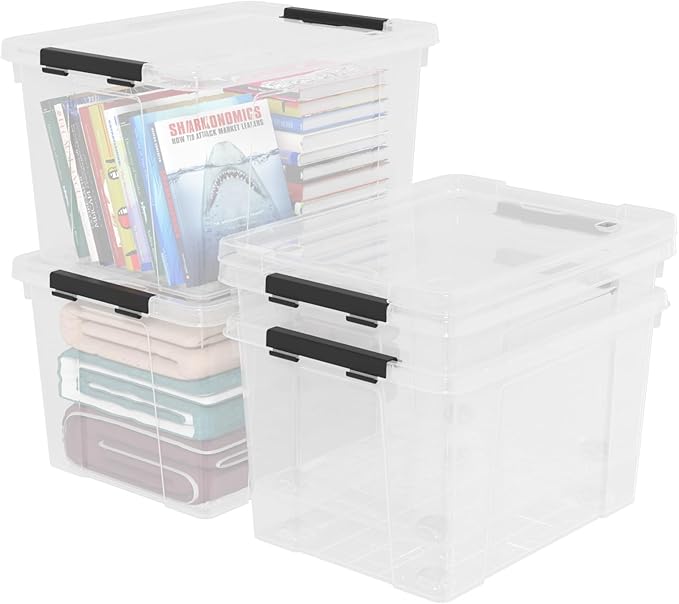 Neadas 50 Quart Plastic Storage Bins with Lids and Wheels, Large Clear Plastic Storage Totes, 4 Pack