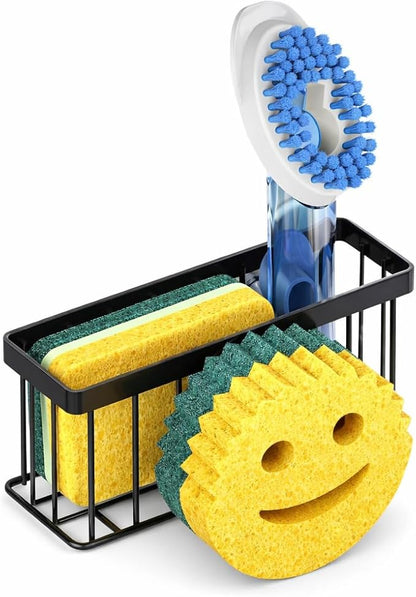 Smiley Sponge Holder for Kitchen Sink – Suction Cup Sink Caddy Organizer – No Drill Kitchen Sink Organizer for Sponge, Soap & Scrubber – Rustproof Metal Sink Sponge Holder – Includes Face Sponge.