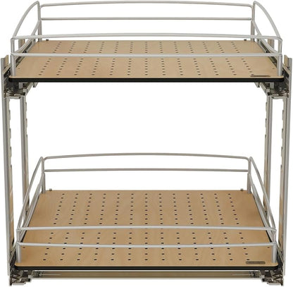 Rev-A-Shelf 2 Tier Pull Out Kitchen Cabinet Storage Organizer with Solid Bottom & Undermount Soft-Close Full Extension Slides, 54BK-21SC-2-1
