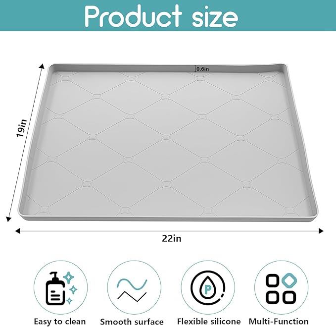 Under Sink Mat, 22" x 19" Inch Leak-Proof Silicone Sink Mat, Non-Slip Cabinet Liner & Counter Protector for Kitchen Bathroom, Waterproof Heat Resistant Easy to Clean.