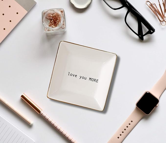 Simply Charmed Love You More Valentine's Day Gift | Husband and Wife Ring Dish | Jewelry Ring Holder | Elegant Trinket Tray Organizer Dish | Gift for Loved One
