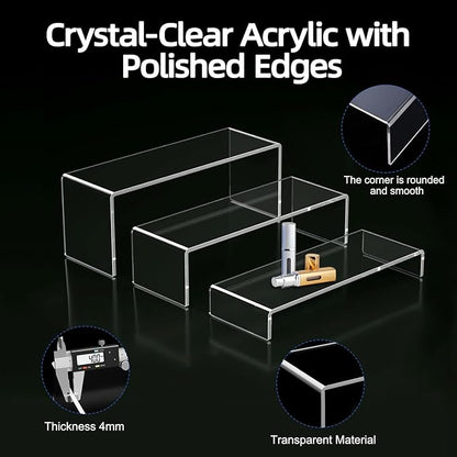6PCS acrylic risers display stands, Clear Tiered acrylic display risers for Jewelry, Figurines, Snacks & Tabletop Showcase