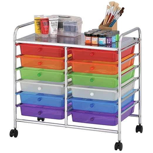 ECR4Kids 12-Drawer Value Mobile Organizer, Storage Cart, Assorted