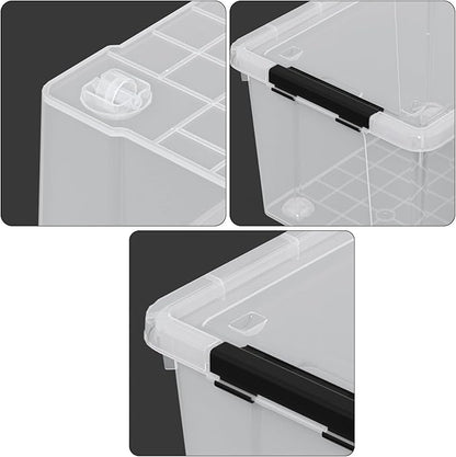 Buyitt 50 Quart Heavy Duty Clear Storage Container with Wheels & Lid, Latching Plastic Storage Box Bin (19.84L x 15W x 12.6H), Stackable, See-Through Organization Tote (4 Pack)