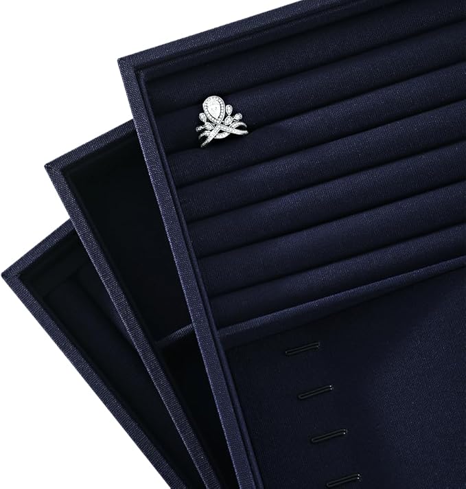 Dansmiy Linen Stackable Multifunctional jewelry Display Tray, Ring Earring Bracelet Necklace Storage Tray, Jewellery Shop Counter Showcase Table Top Organizers, Makeup Table Drawer Insert Jewelry Tray