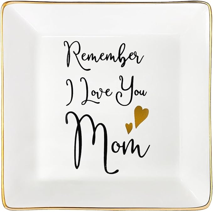 Tijeyi Mom Gifts from Sister Mothers Day Gifts Birthday Gifts for Mum Christmas Thanksgiving Gift Female Small Unique Trinket Tray Ceramic Jewelry Dish Ring Holder,Remember I Love You Mom