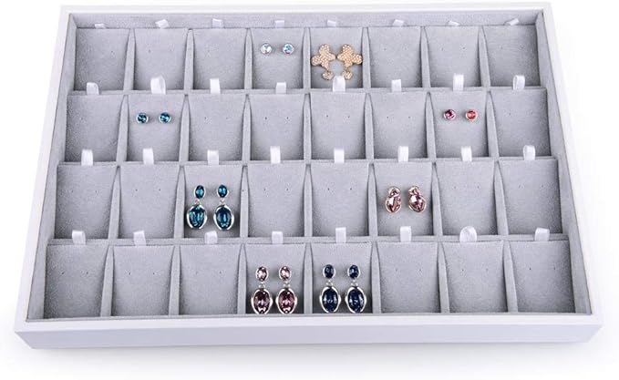 Oirlv Velvet Stackable Jewelry Tray 32 Grids Earrings Organizer Display Showcase Jewelry Storage trays