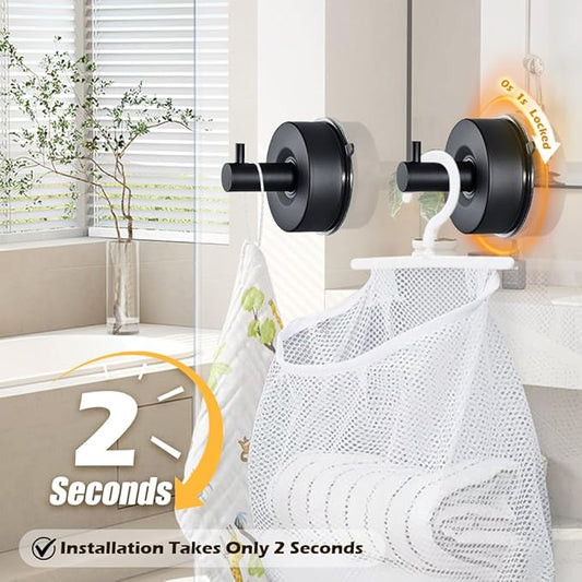 YOHOM Suction Cup Hooks for Shower Wall Bathrooms Towels Hook for Glass Door Heavy Duty (Black, 4 PCS)