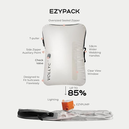 VOLLYC Travel Vacuum Bags with Pump, 25L Large Capacity Vacuum Bags for Travel, IPX7 Waterproof, Open Zipper, Reusable Space Saver Compression Bags for Luggage, Backpack, Suitcase, Home Storage