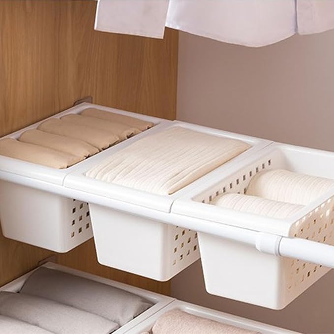2 Pack Under Shelf Storage Basket Organizer,Hanging Storage Baskets,Hanging Basket for Closet Wardrobe Kitchen for Expandable Rod Under Sink Organizer