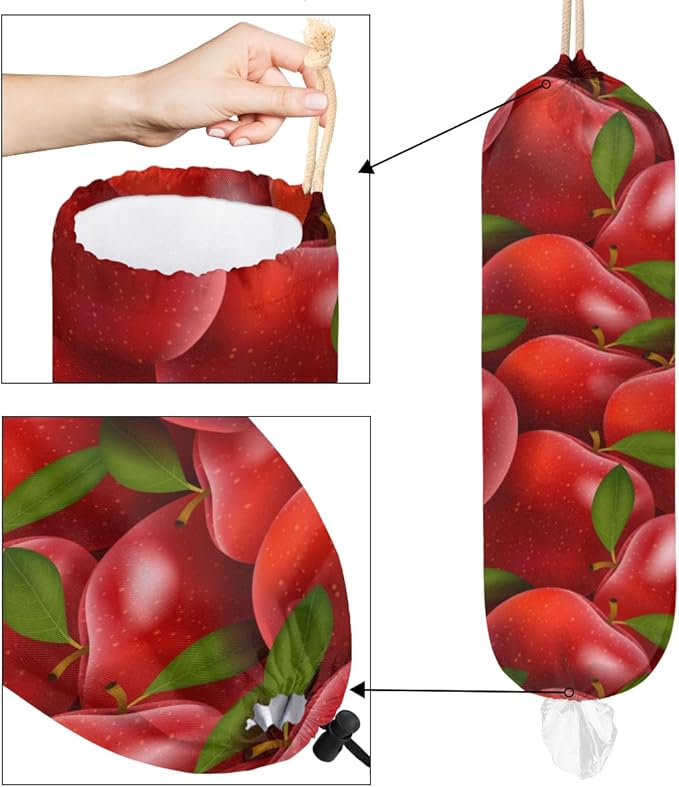 Apples Fruits Plastic Bag Holder - Garbage Shopping Trash Bags Carrier Organizer Dispenser Grocery Bag Storage Holder for Kitchen Closet Pantry Laundry