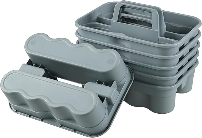 Parlynies All-Purpose Cleaning Caddy, Cleaning Tool Organizer with Handle Portable Shower Caddy Basket, Grey, 6 Pack