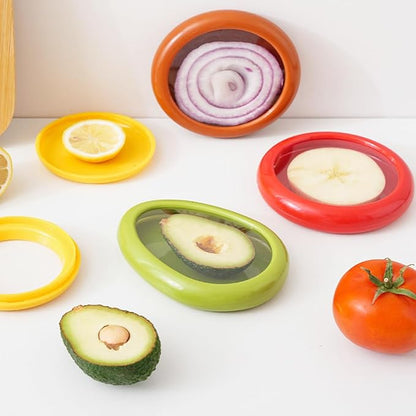 4PC Silicone Fruit and Vegetable Storage Containers Set for Fridge, Reusable Holder For Food Storage, Fresh Stretch Pods For Food Saver, Onion Storage Container, Tomato Saver,and Lemon Holder
