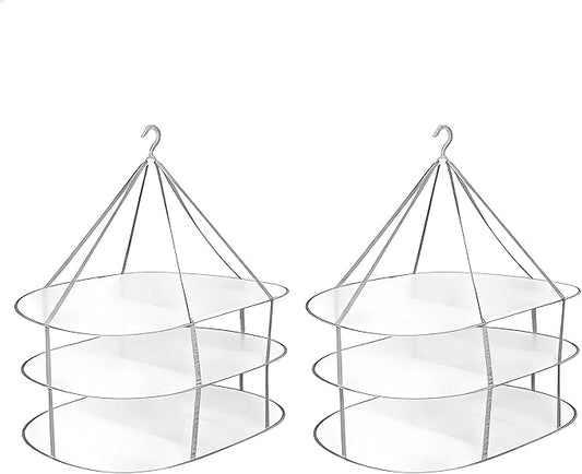 2PCS Hanging Drying Rack Foldable Sweater Clothes Dryer Flat Mesh Large Portable Fixed Windproof for Home, Dormitory and Bathroom 3 Tier
