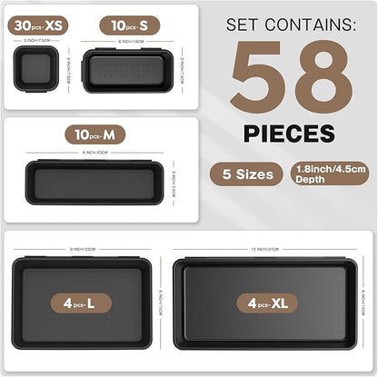 A-LUGEI【𝟱𝟴𝗣𝗰𝘀】【5 Size】 Tool Box Organizer Tray Divider Set, 【Black】 Desk Drawer Organizer, Garage Organization and Storage Toolbox Accessories Rolling Tool Chest Cart Cabinet WorkBench Small Part