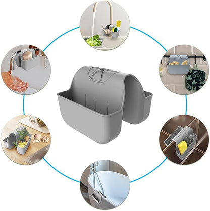 OKeanu Sponge Holder for Kitchen Sink, Silicone Sink Saddle Caddy Organizer Rack, Sponges Holder Over Faucet, Hanging Kitchen Sink Organizer Organizer Accessories Rack Basket - Grey