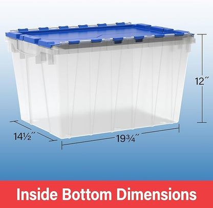 Akro-Mils KeepBox 12 Gallon Storage Container, Nesting and Stackable Plastic Storage Box with Lid Attached, Clear Tote for Garages, Closets, and Moving, 21-1/2" x 15" x 12-1/2", Clear/Red
