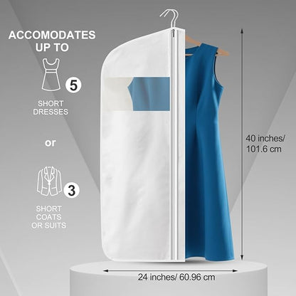 100% Organic Cotton Garment Bag Short 40 Inch Breathable Proof Hanging Clothes Bag Covers with Viewing Window Card Pocket for Short Dresses Jackets Suits Organization(40 Inch)