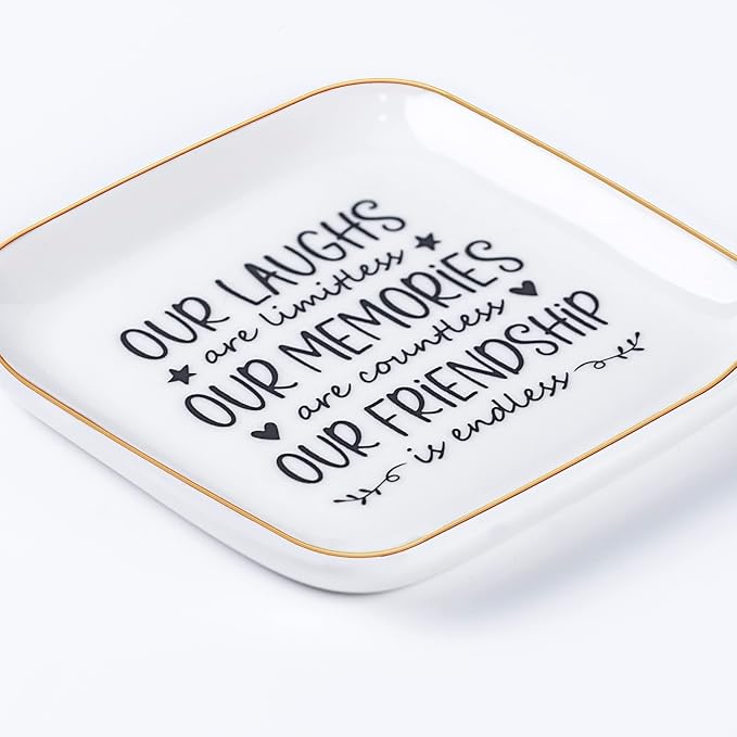 Piudee Friendship Gifts for Women Best Friend Jewelry Dish, Our Laughs are Limitless, Our Memories are Countless, Our Friendship is Endless Unique Gifts for Women, Female Friend Birthday Christmas