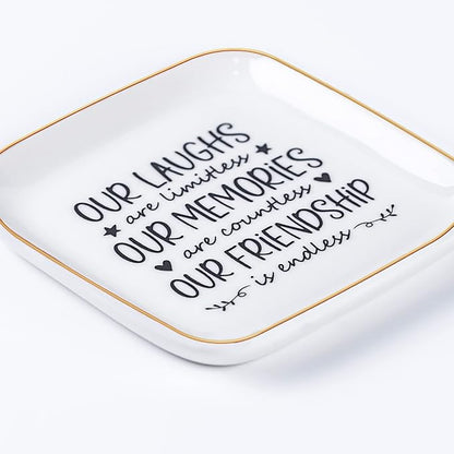 Piudee Friendship Gifts for Women Best Friend Jewelry Dish, Our Laughs are Limitless, Our Memories are Countless, Our Friendship is Endless Unique Gifts for Women, Female Friend Birthday Christmas
