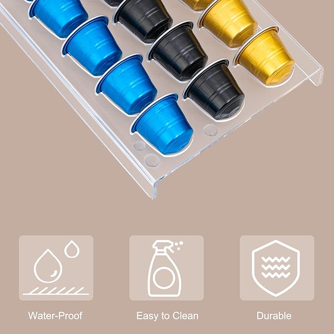 SUMERFLOS 2 Pack Acrylic Clear Coffee Pod Holder Organizer Tray, Coffee Pod Organizer for 15 OriginalLine Pods, Countertop or In Drawer Storage for Office, Home or Kitchen - 30 Pods
