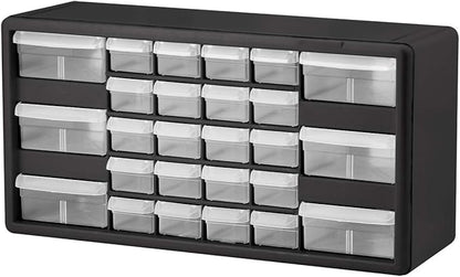 Akro-Mils 26-Drawer Plastic Drawer Storage Cabinet for Garage Organization, Bead Organizer, Building Bricks Storage, Teacher Toolbox, Makeup Organizer, 20" W x 6" D x 10" H, 10726 Black