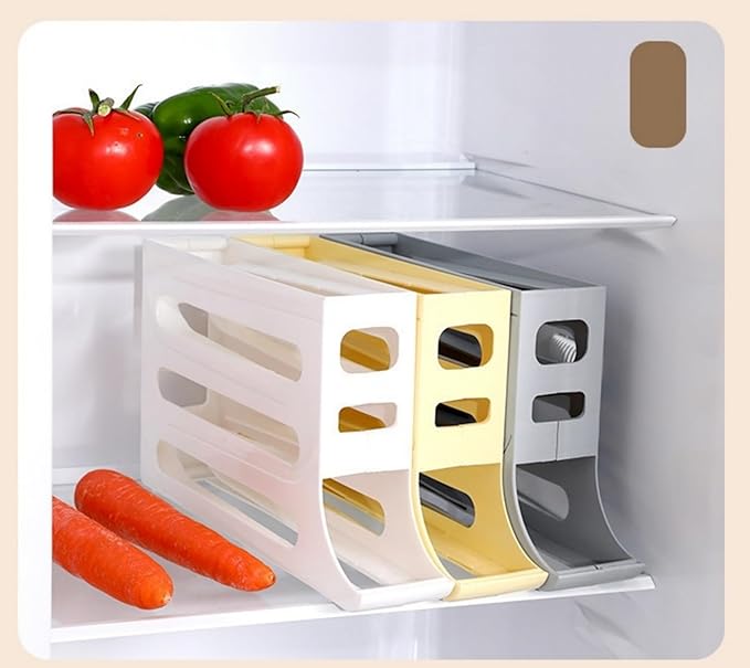 24 Eggs Egg Holder for Fridge,4 Tiers Egg Container,Auto Rolling Fridge Egg Organizer for Refrigerator,Space-Saving Egg Dispenser Holder,Fridge Egg Rack (White, 1pack)