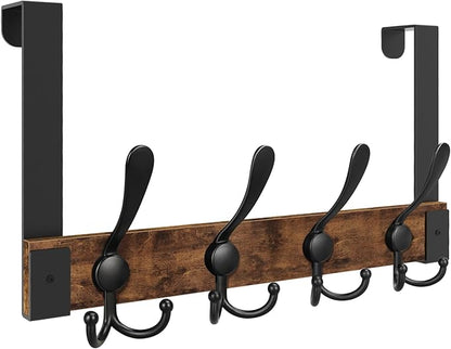 Homode Over The Door Hooks for Hanging, Heavy Duty Wood Over Door Hanger Hook, Over The Door Towel Coat Rack for Bathroom, Back of Door Hooks for Hanging Towels, Clothes, Hats, Rustic Brown Black